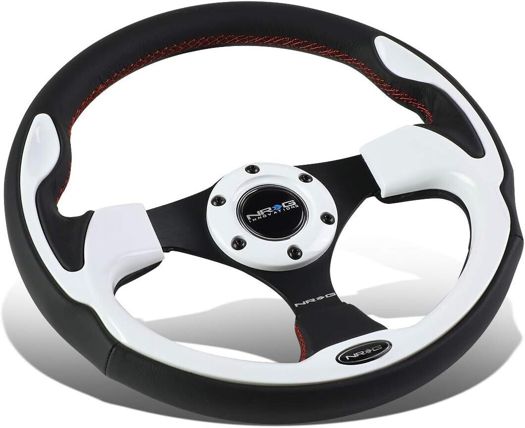 NRG Innovations RST Universal 320mm Leather Steering WHEEL White Car Simulator