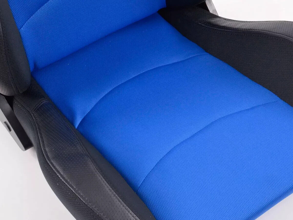 FK Pair Universal Recline Bucket Sports Seats BLACK BLUE TEXTILE Edition