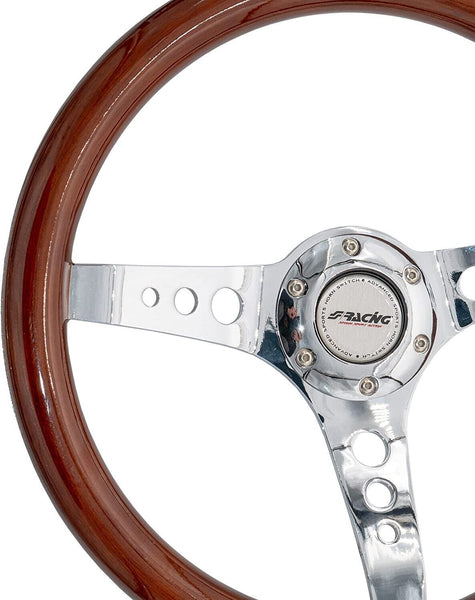 Simoni Racing 350mm Wooden Real Wood Brown Steering WHEEL Chrome Classic Kit
