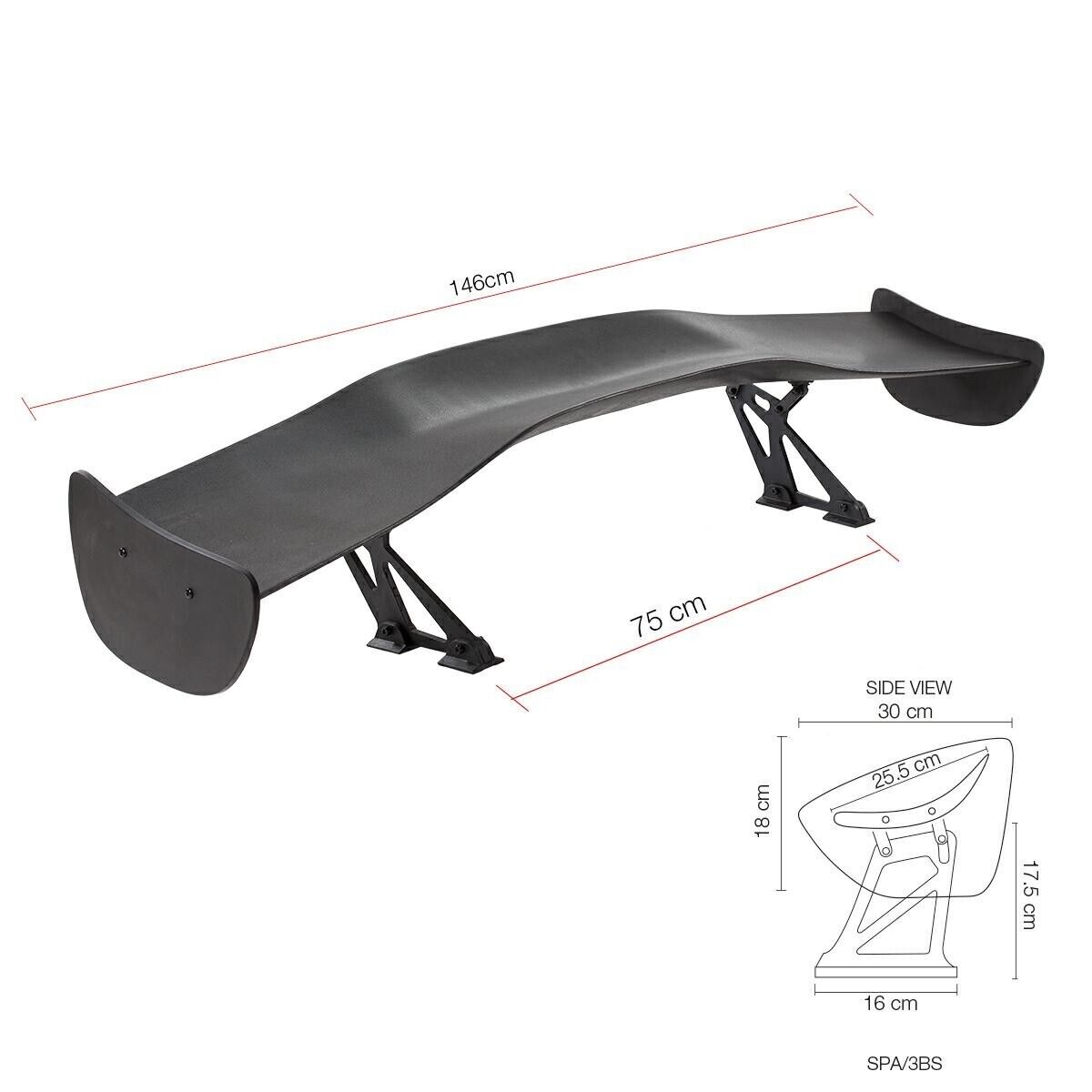 SR Zeus Universal Large Rear Wing Spoiler Black ABS Boot Roof 146 x 27 x 30cm