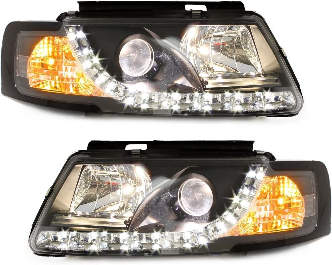 AS Pair LED DRL Lightbar Halo Headlights VW Passat 3B B5 97-00 black smoke LHD