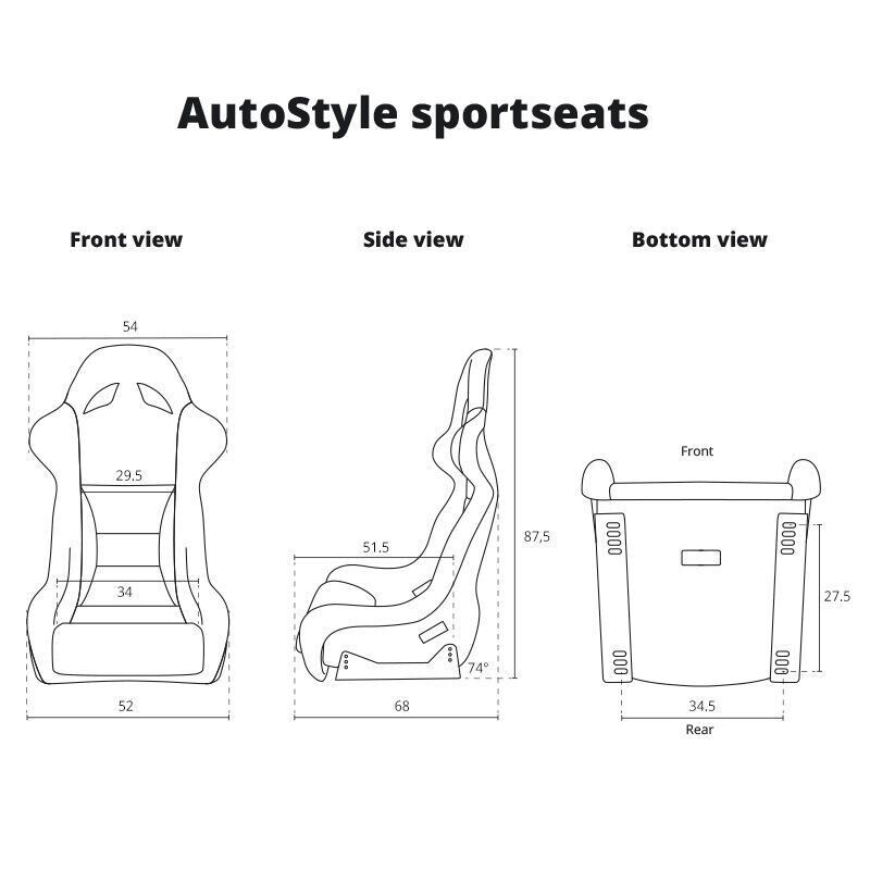 AUTOSTYLE BS2 x1 Universal Bucket Seat Black Grey Textile Fibreglass Back