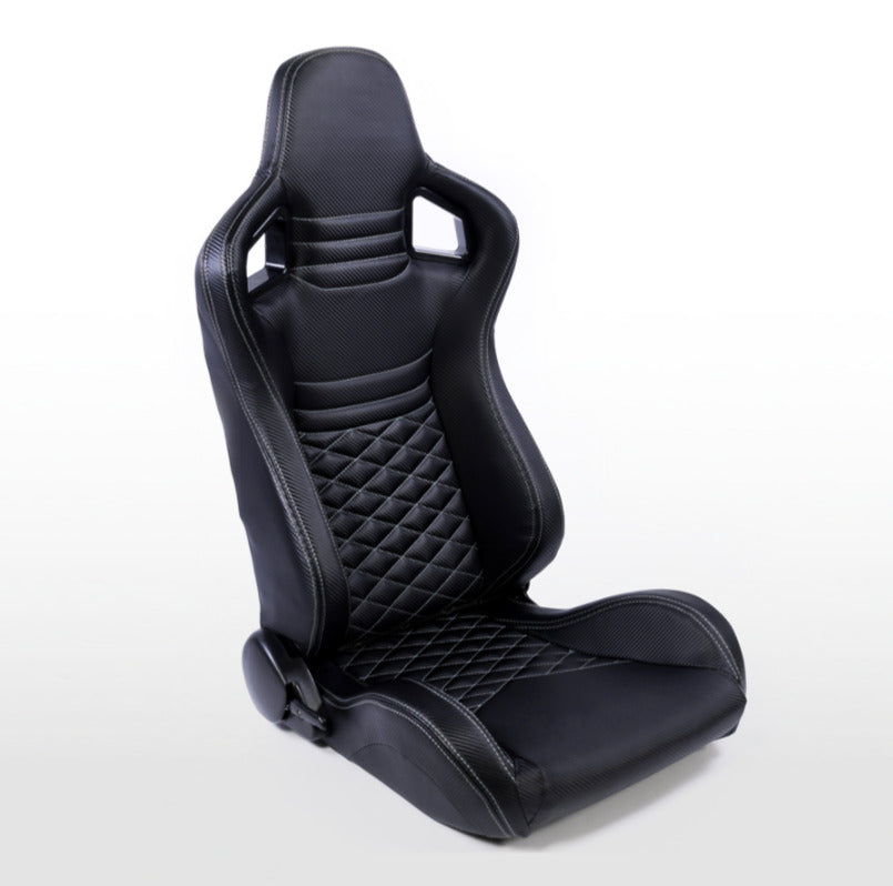 FK Universal Reclining Bucket Sports Seats - ST Carbon Fibre Black White Stitch