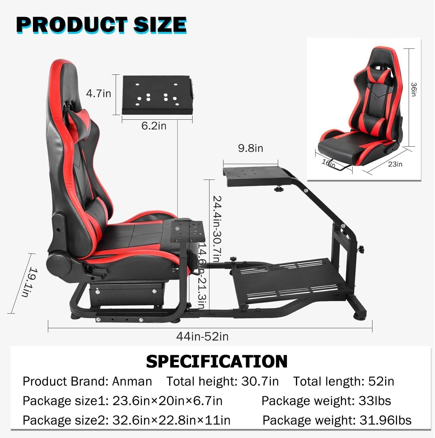 Driving Game Sim Racing Frame & Seat Rig  Add Wheel Pedals Xbox PS PC Console F1