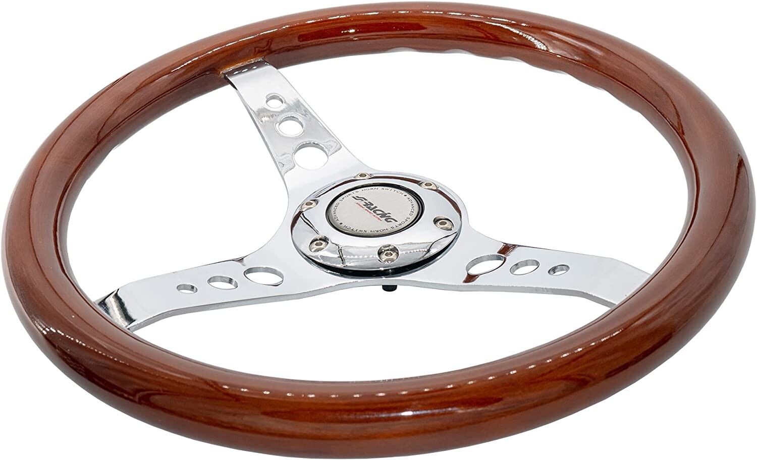 Simoni Racing 350mm Wooden Real Wood Brown Steering WHEEL Chrome Classic Kit