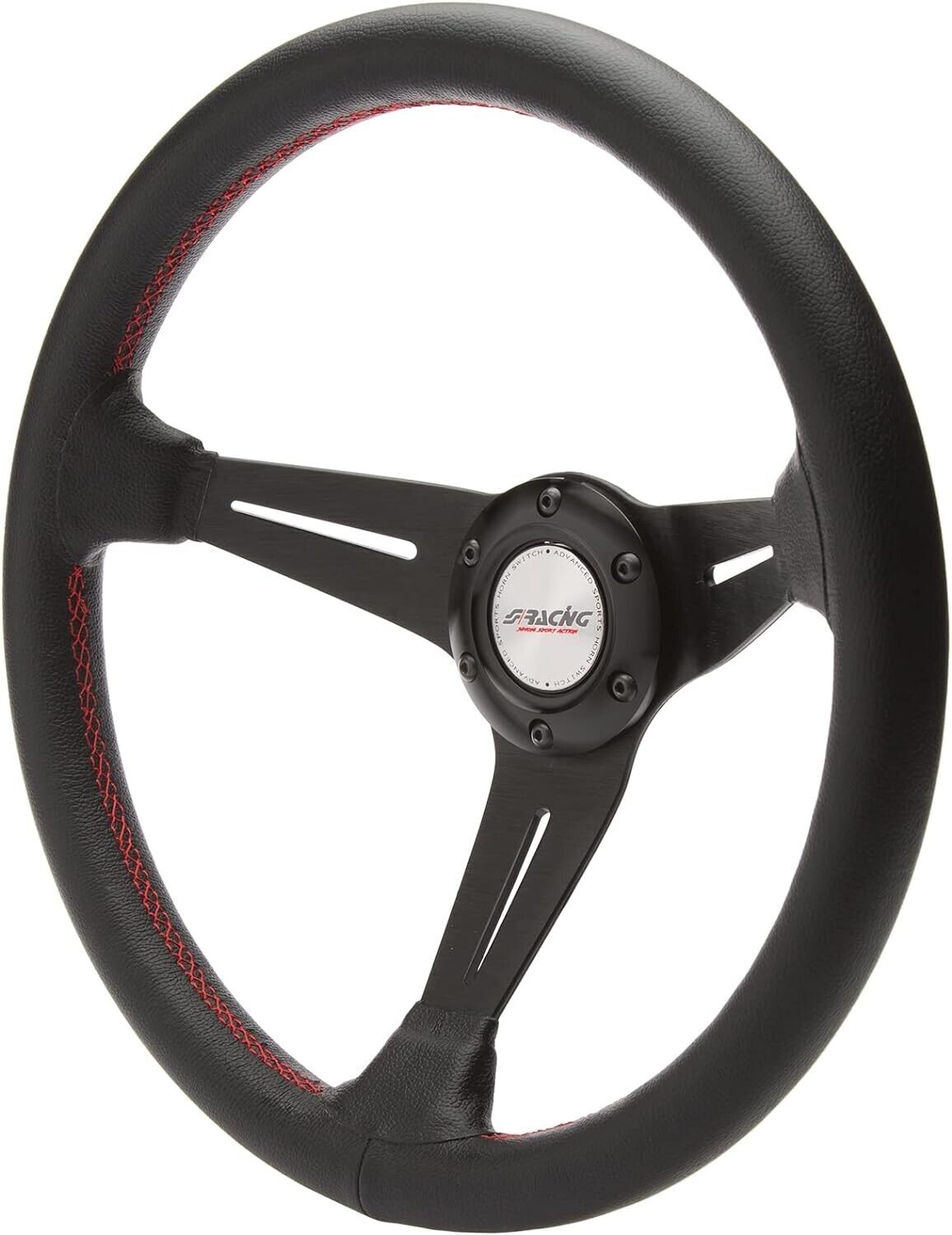 Simoni Racing Universal 350mm Leather Steering WHEEL 3 Spoke Black Red Car Sim