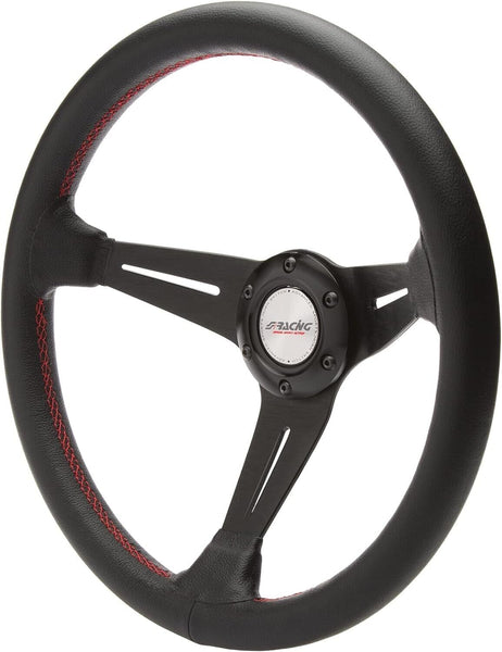 Simoni Racing Universal 350mm Leather Steering WHEEL 3 Spoke Black Red Car Sim