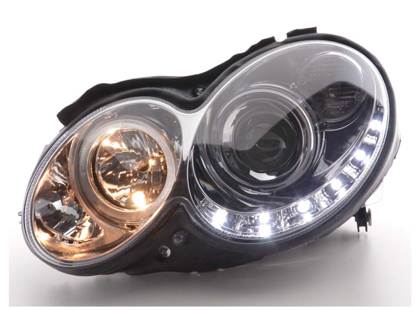 FK Set LED DRL HEADLIGHTS Mercedes CLK W209 04-09 chrome AMG LHD - LJ Automotive
