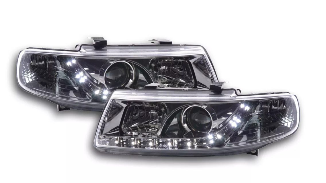 FK Set LED DRL Angel Eye Projector Headlights Seat Leon Toledo 1M 99-05 chrome - LJ Automotive