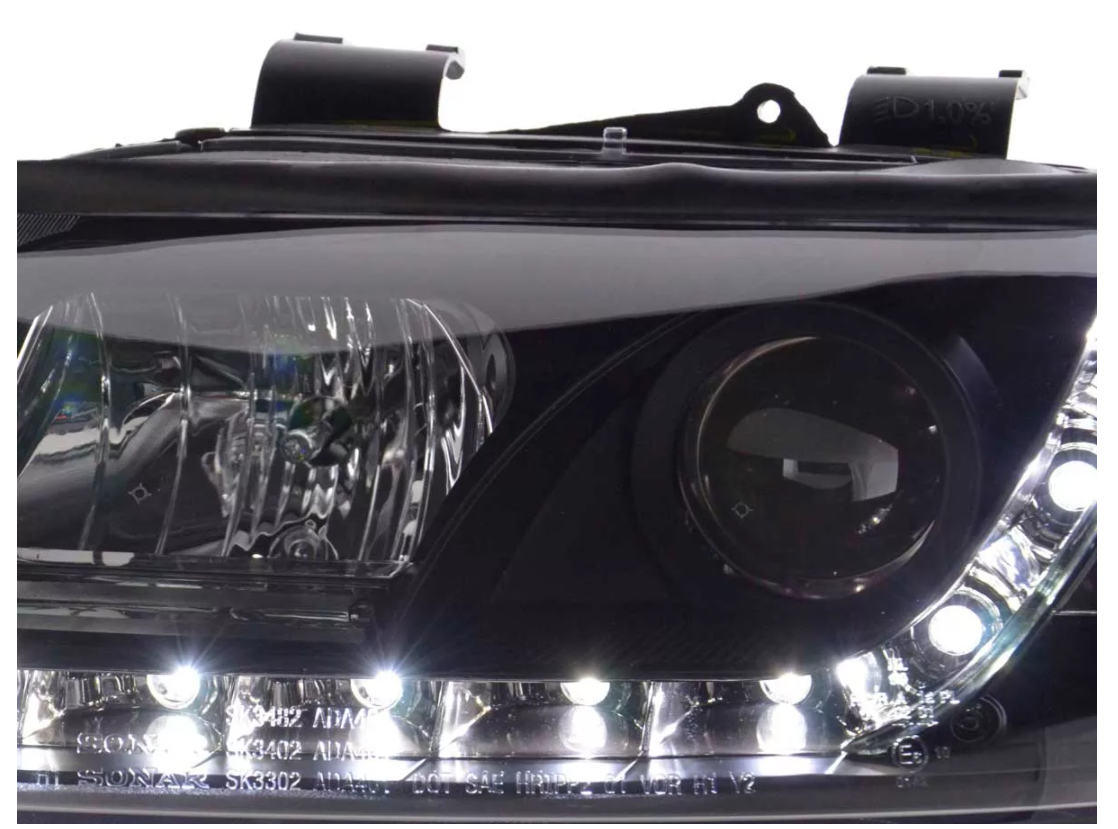 FK Set LED DRL Headlights Halo Projector Audi A4 B6 8E 01-04 black LHD S4 - LJ Automotive