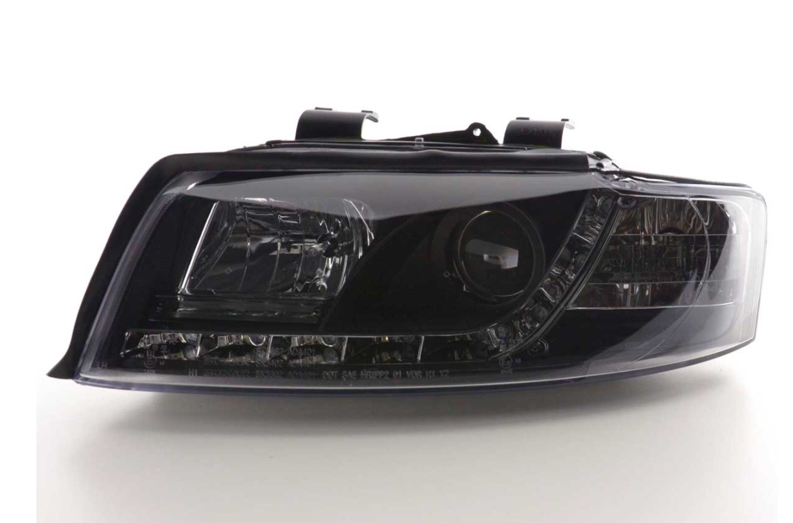 FK Set LED DRL Headlights Halo Projector Audi A4 B6 8E 01-04 black LHD S4 - LJ Automotive