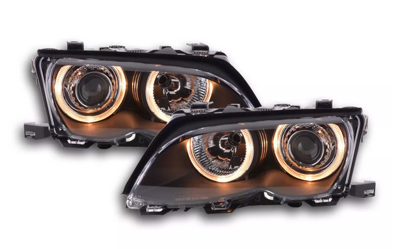 FK Set LED DRL Devil Halo Eye Headlights BMW E46 Saloon 01-03 black LHD RHD M3 - LJ Automotive