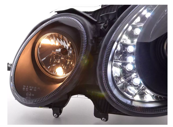 FK Set LED DRL HEADLIGHTS Mercedes E-Class 211 W211 02-06 black AMG LHD - LJ Automotive