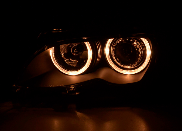 FK Set LED DRL Devil Halo Eye Headlights BMW E46 Saloon 01-03 black LHD RHD M3 - LJ Automotive