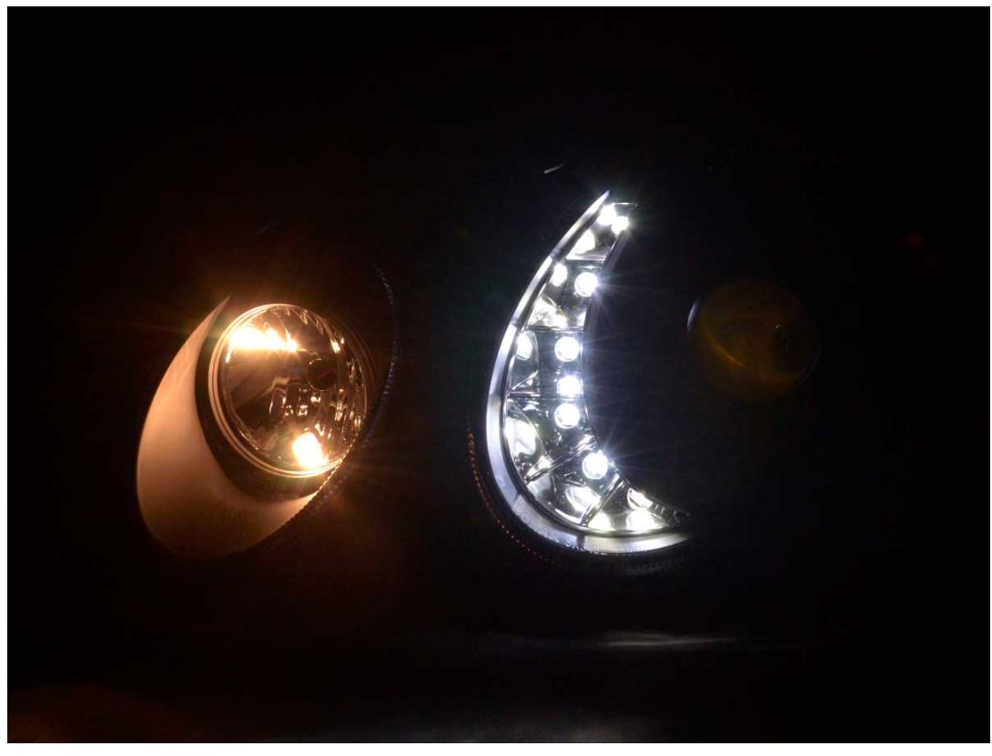 FK Set LED DRL HEADLIGHTS Mercedes E-Class 211 W211 02-06 black AMG LHD - LJ Automotive