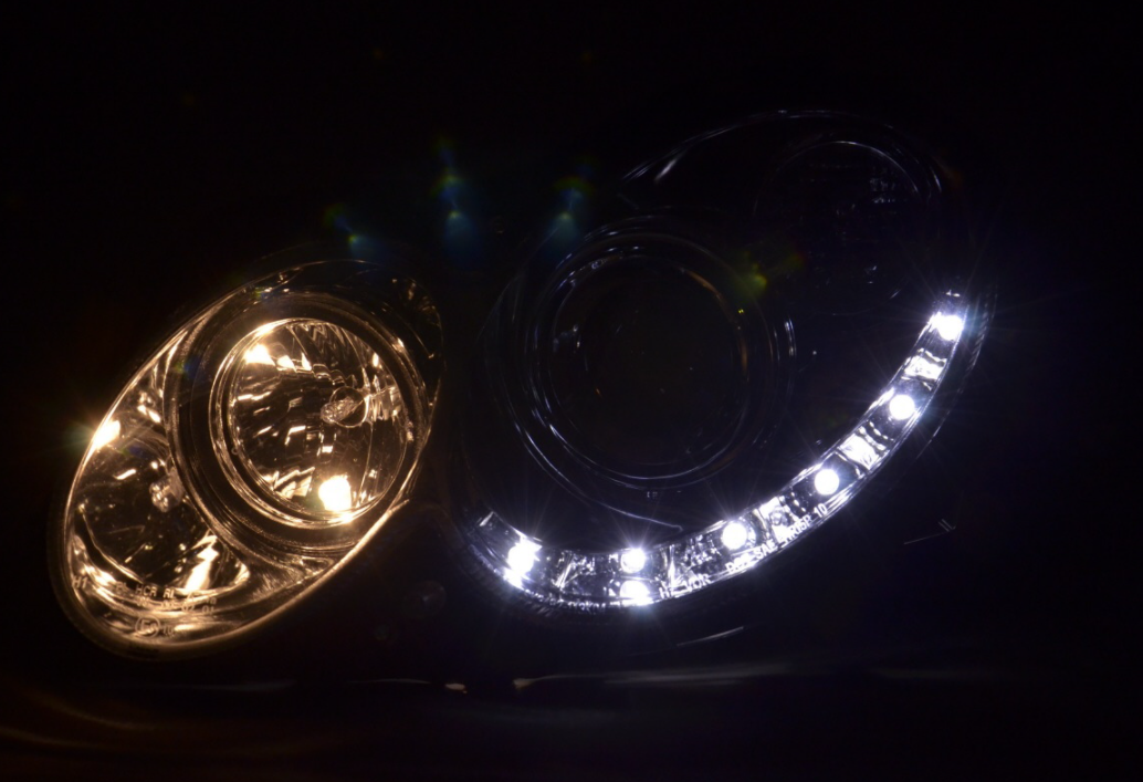 FK LED DRL Angel Eye Projektor-Scheinwerfer-Set Mercedes CLK W209 04–09 Chrom LHD