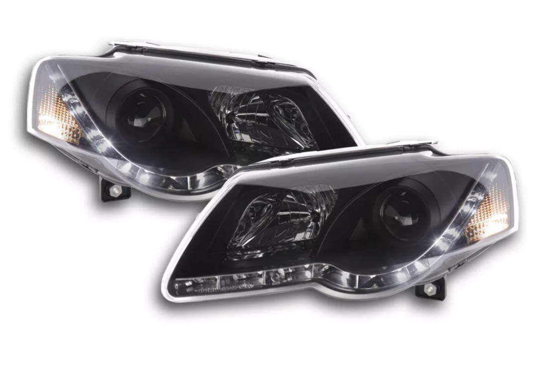 FK Set LED DRL Halo Eye Headlights VW Passat B6 3C 05+ BLACK LHD