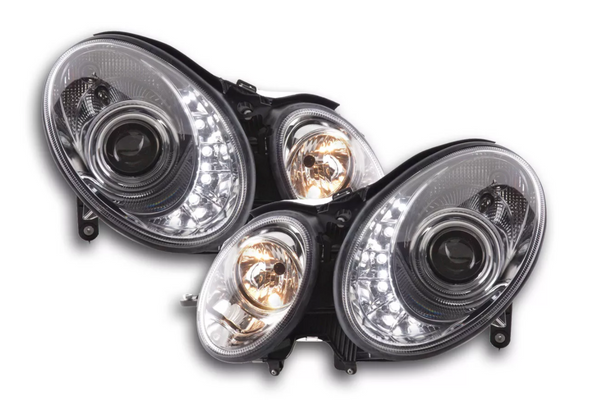 FK Set LED DRL HEADLIGHTS Mercedes E-Class 211 02-06 Chrome AMG LHD