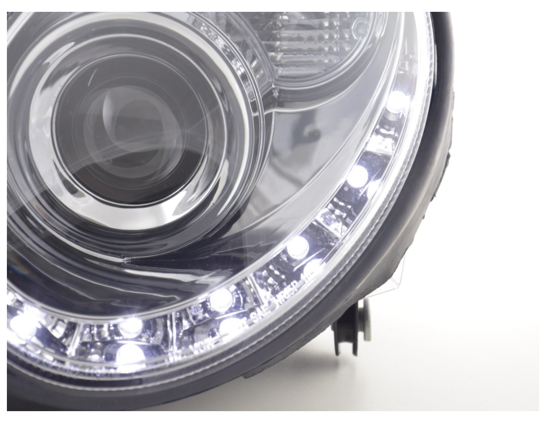 FK LED DRL Angel Eye Projektor-Scheinwerfer-Set Mercedes CLK W209 04–09 Chrom LHD