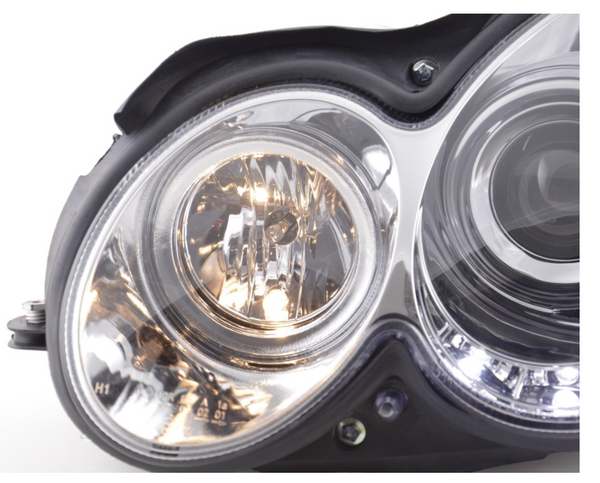FK LED DRL Angel Eye Projektor-Scheinwerfer-Set Mercedes CLK W209 04–09 Chrom LHD