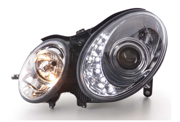FK Set LED DRL HEADLIGHTS Mercedes E-Class 211 02-06 Chrome AMG LHD
