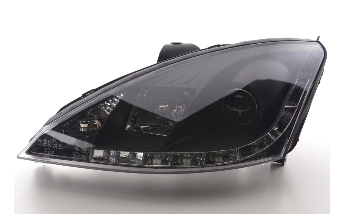 FK LED DRL Halo Projektorscheinwerfer Ford Focus 1 MK1 C170 98-01 schwarz LHD
