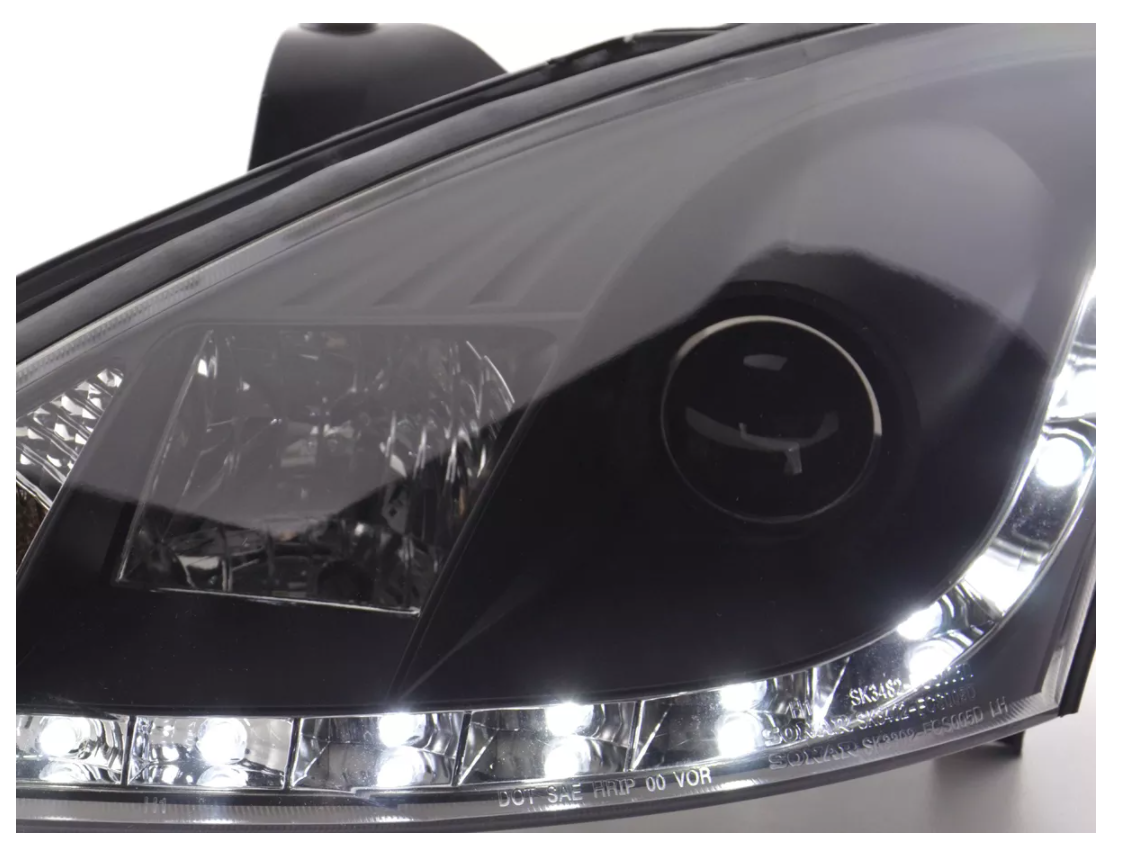 FK LED DRL Halo Projektorscheinwerfer Ford Focus 1 MK1 C170 98-01 schwarz LHD