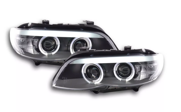 FK Paar LED DRL Projektor Halo Angel Eye Scheinwerfer BMW X5 E53 03-06 SCHWARZ LHD