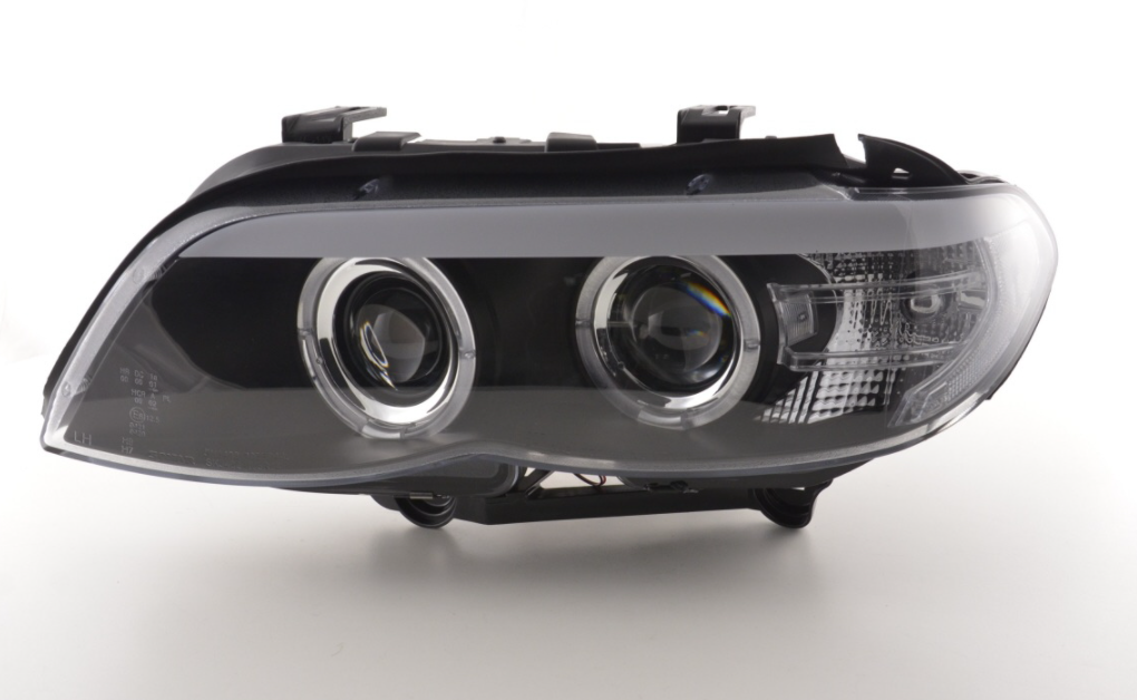 FK Paar LED DRL Projektor Halo Angel Eye Scheinwerfer BMW X5 E53 03-06 SCHWARZ LHD