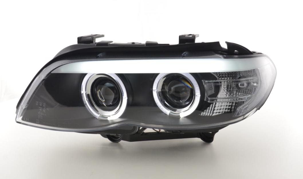 FK Paar LED DRL Projektor Halo Angel Eye Scheinwerfer BMW X5 E53 03-06 SCHWARZ LHD