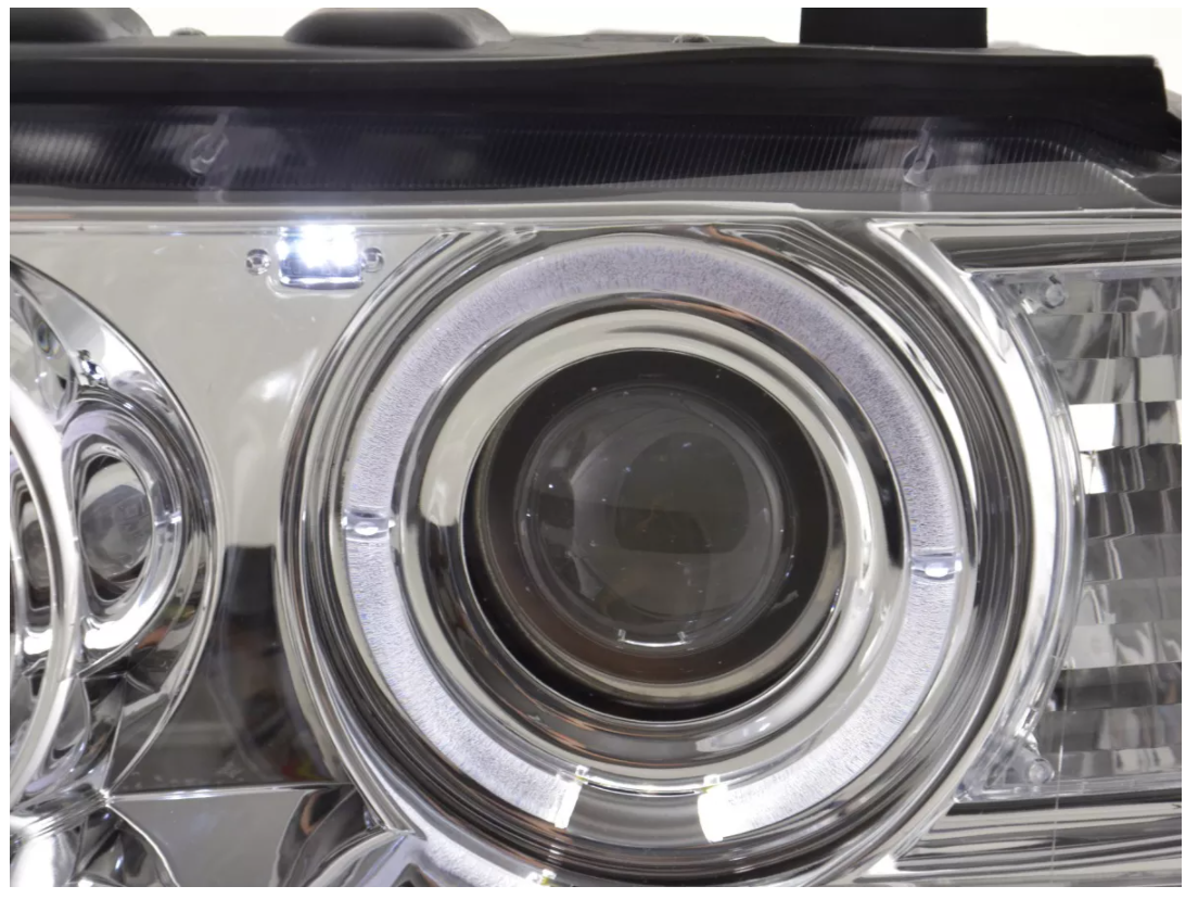 FK Paar LED DRL Projektor Halo Angel Eye Scheinwerfer BMW X5 E53 98–02 Chrom LHD
