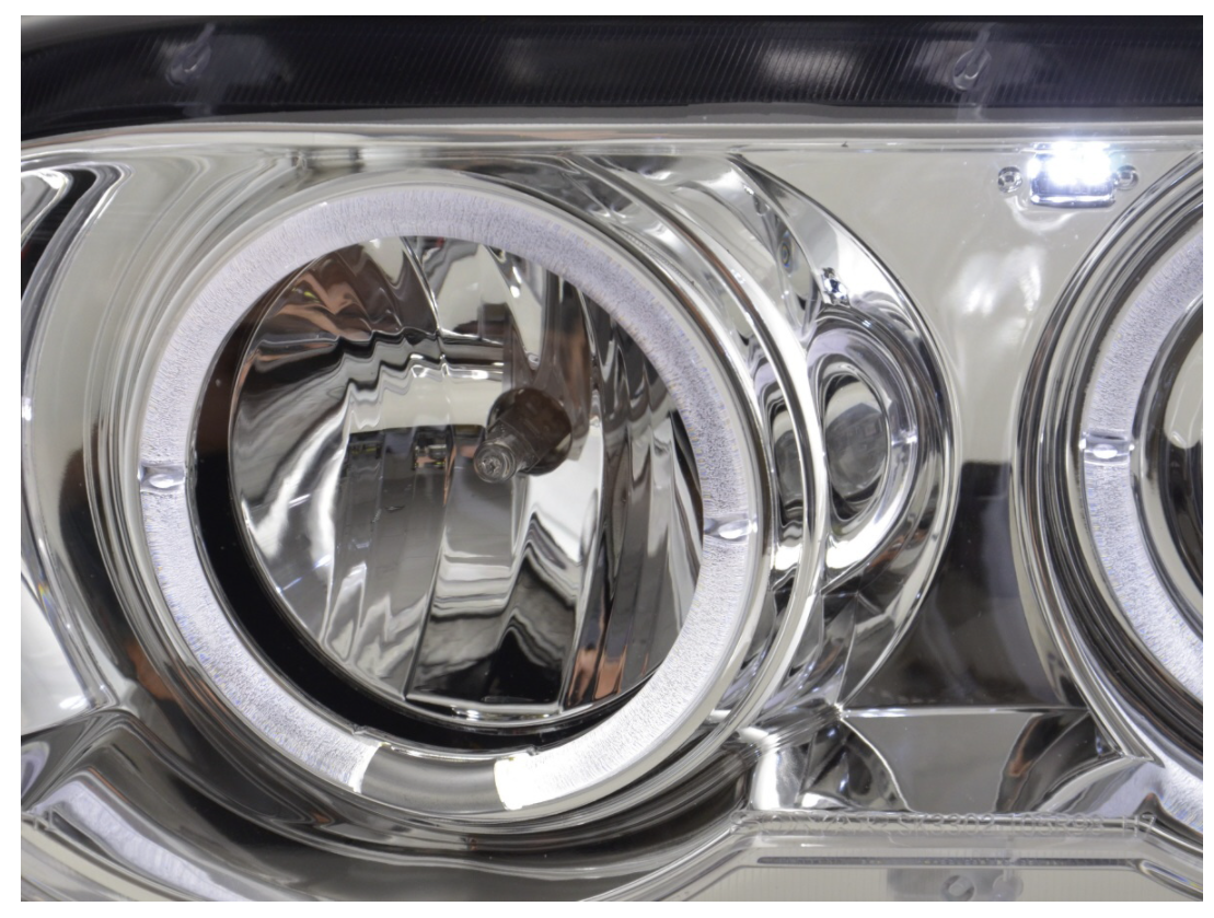 FK Paar LED DRL Projektor Halo Angel Eye Scheinwerfer BMW X5 E53 98–02 Chrom LHD