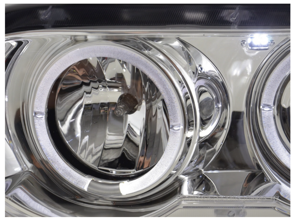 FK Paar LED DRL Projektor Halo Angel Eye Scheinwerfer BMW X5 E53 98–02 Chrom LHD