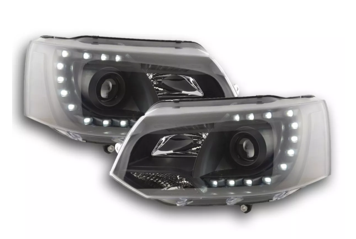 FK LED DRL Projektor Halo-Scheinwerfer VW Van Camper Transporter T5 09+ SCHWARZ LHD