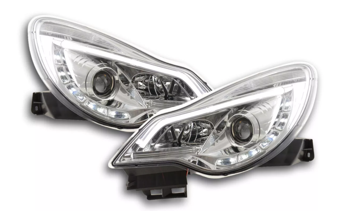 FK Paar LED DRL Projektor Halo-Scheinwerfer Opel Vauxhall Corsa D 2011+ Chrom RHD