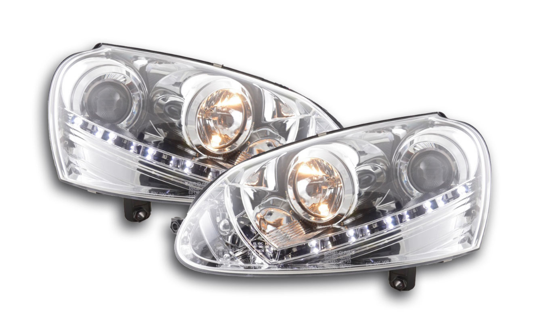 FK Set LED DRL Projektorscheinwerfer VW Golf 5 MK5 03-08 Chrom RHD
