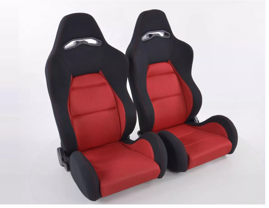 FK Pair Universal Recline / Fold Bucket Sports Seats - RED & Black Motorsport