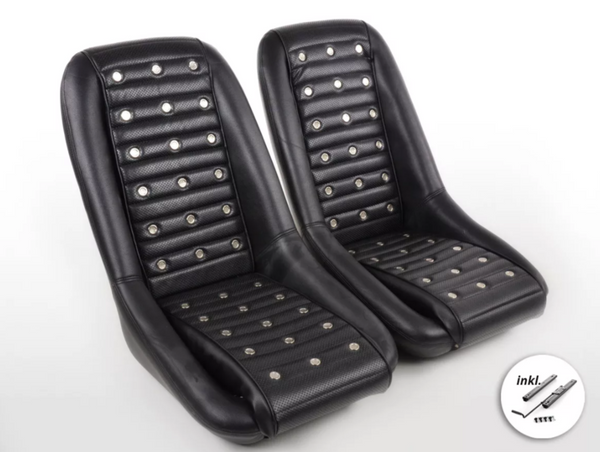 Black Studded Classic Car Retro Kit Speedster Sports Car Fixed Bucket Seats