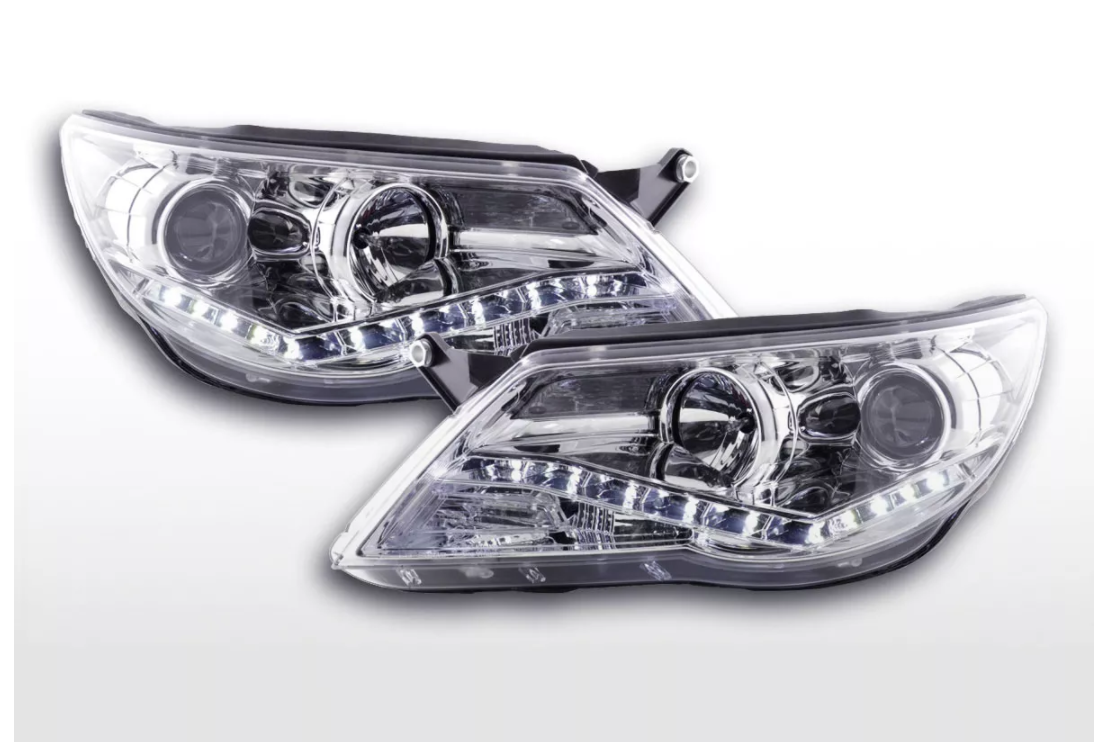 FK LED DRL Projector Angel Eyes headlights VW Tiguan 07-11 chrome RHD inc servo