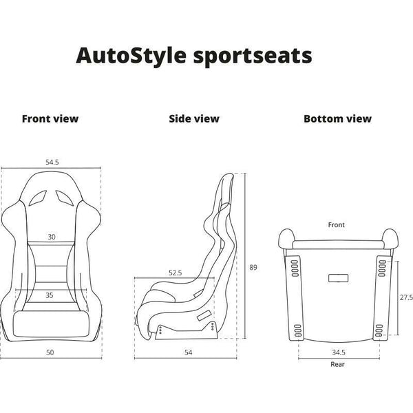 AUTOSTYLE x1 Univ Single Sports Full Bucket Seat Black NON recline inc runners