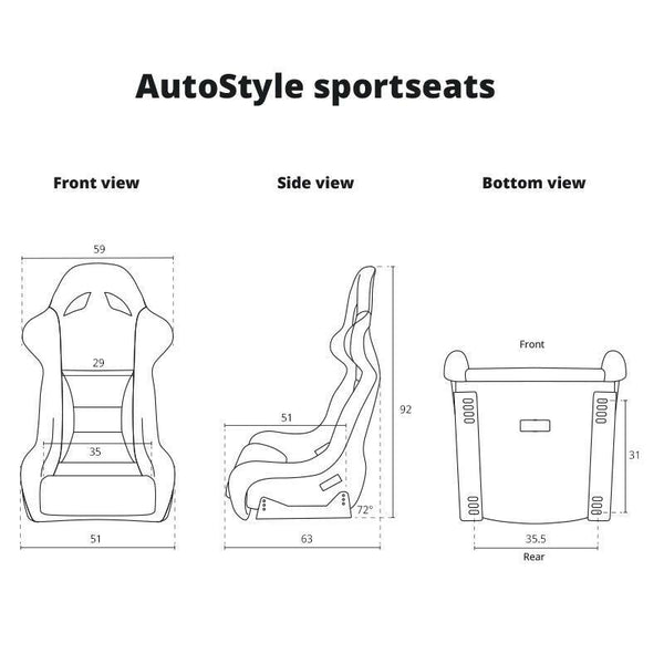 AUTOSTYLE x2 Univer Single Sports Bucket Seat Black fibreglass back-rest runners