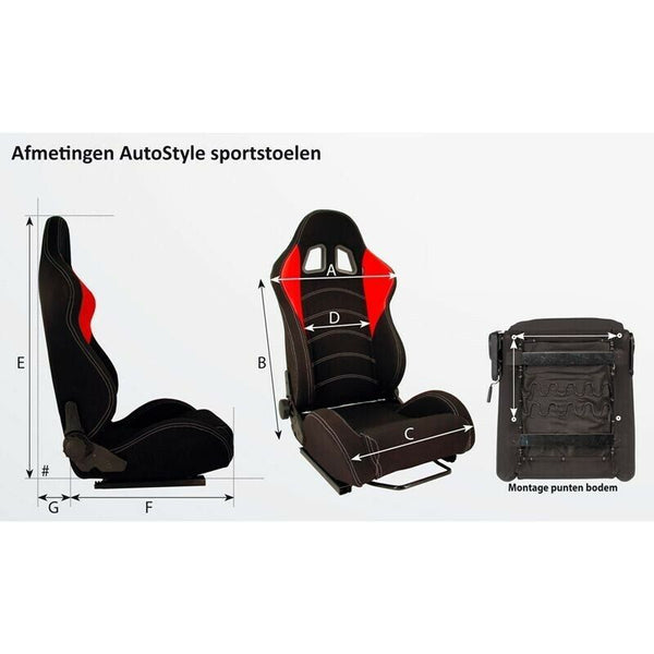 AUTOSTYLE x2 Universelles Paar Sportschalensitze, dunkelrote und schwarze Gleitschienen