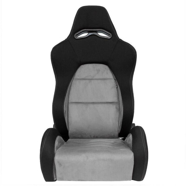 AUTOSTYLE x2 Universal Pair Sports Bucket Seats Black Grey Stitch runners