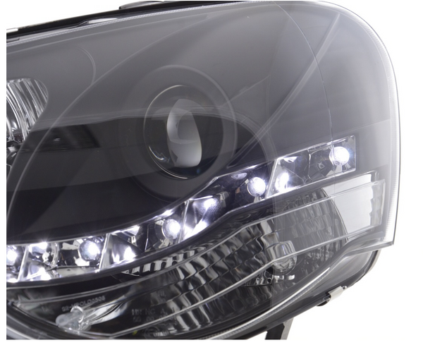 FK Pair LED DRL Projector Halo headlights Polo 4 MK4 9N 9N3 05-09 Black RHD - LJ Automotive