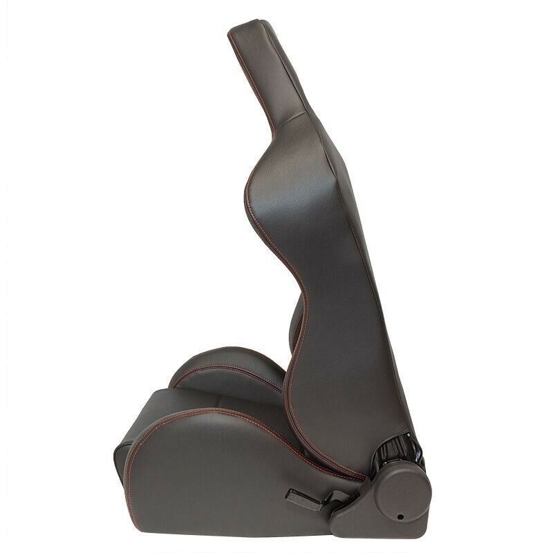 AUTOSTYLE x2 Universal Pair Sports Bucket Seats Black Syn Lth Red Stitch runners - LJ Automotive