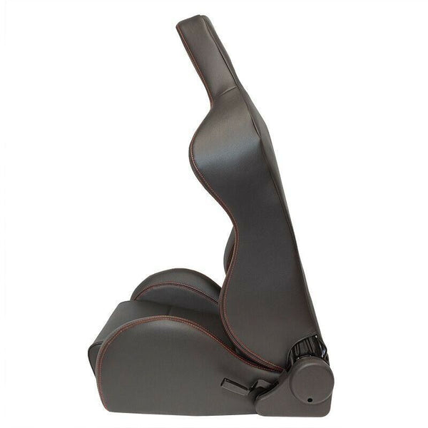 AUTOSTYLE x2 Universal Pair Sports Bucket Seats Black Syn Lth Red Stitch runners - LJ Automotive