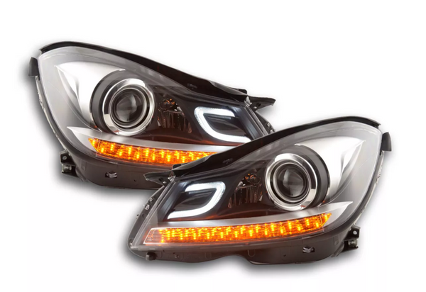 FK Set LED DRL Headlights Halo Mercedes C-Class 204 W204 11-14 black AMG LHD C63 - LJ Automotive