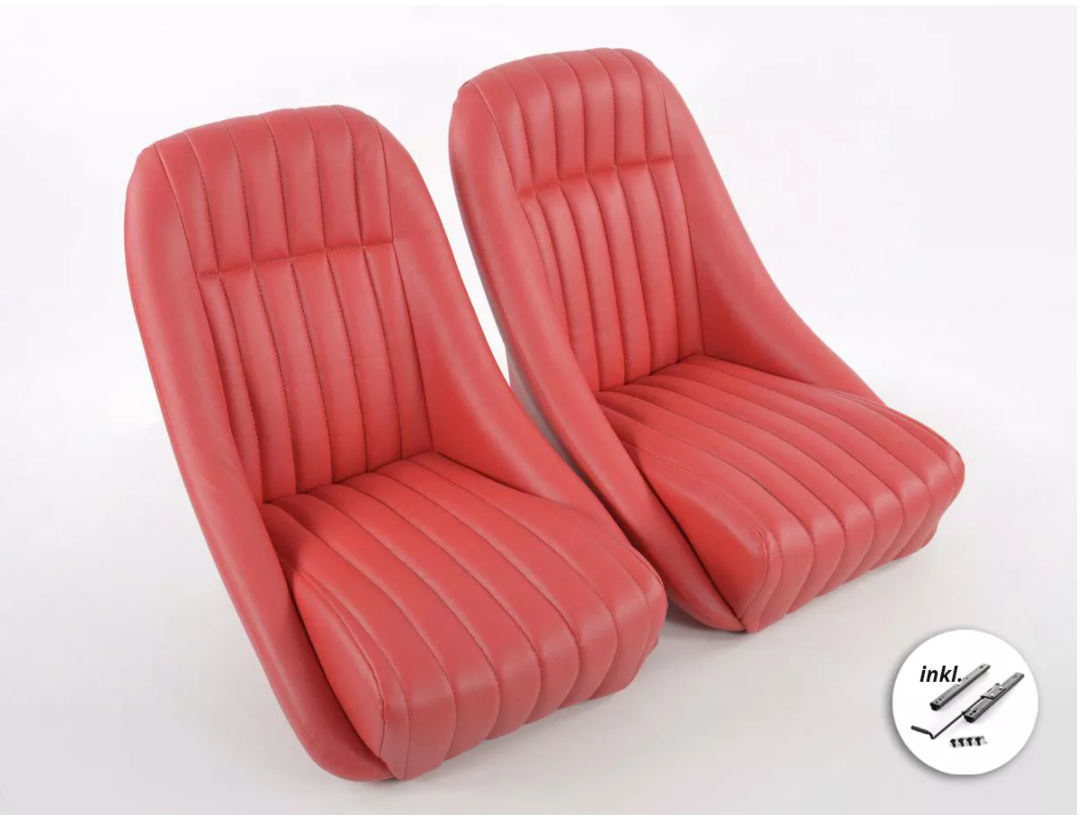Red Classic Car Retro Kit Speedster Sports Car Fixed Back Bucket Seats & Rails - LJ Automotive