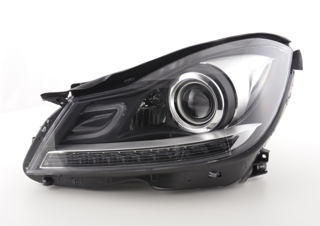 FK Set LED DRL Headlights Halo Mercedes C-Class 204 W204 11-14 black AMG LHD C63 - LJ Automotive
