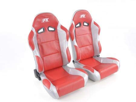 FK Automotive Pair Racing Edition Bucket Seats Imitation Leather Red / Grey Carbon inc slide runners
